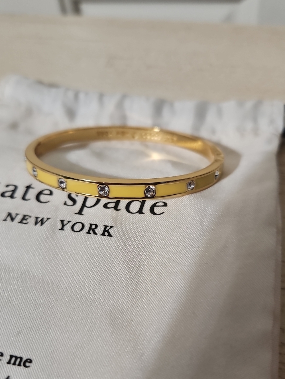 Kate Spade NWOT Yellow Enamel Crystal Accent Bracelet, Open Hinged Cuff